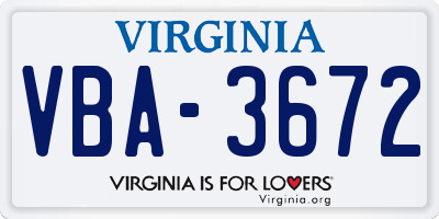 VA license plate VBA3672