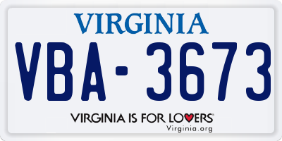 VA license plate VBA3673