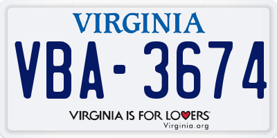 VA license plate VBA3674