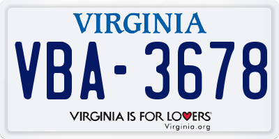VA license plate VBA3678