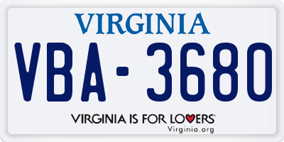 VA license plate VBA3680