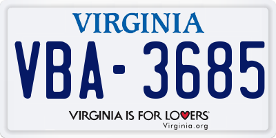 VA license plate VBA3685
