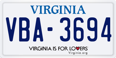 VA license plate VBA3694
