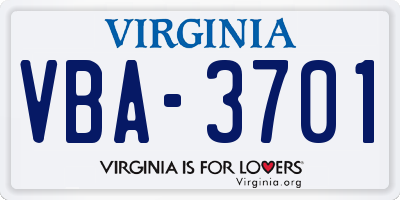 VA license plate VBA3701