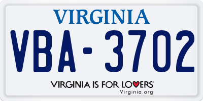 VA license plate VBA3702