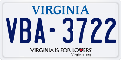 VA license plate VBA3722