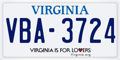 VA license plate VBA3724