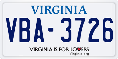 VA license plate VBA3726