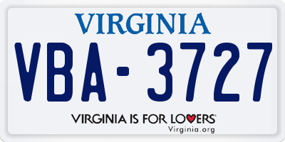 VA license plate VBA3727