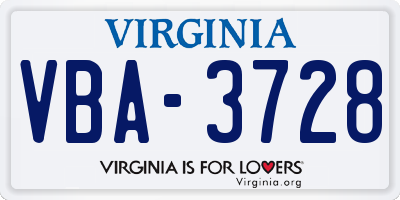 VA license plate VBA3728