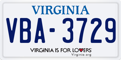 VA license plate VBA3729