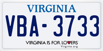 VA license plate VBA3733