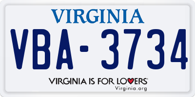 VA license plate VBA3734