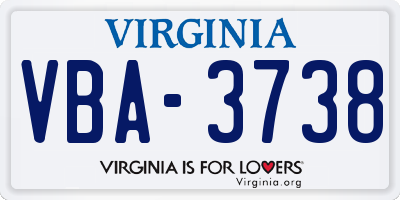 VA license plate VBA3738