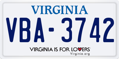 VA license plate VBA3742