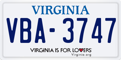 VA license plate VBA3747