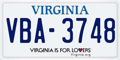VA license plate VBA3748