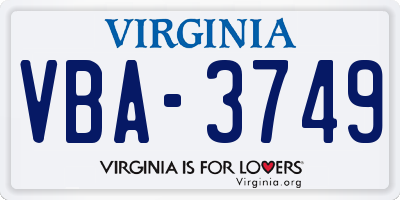 VA license plate VBA3749