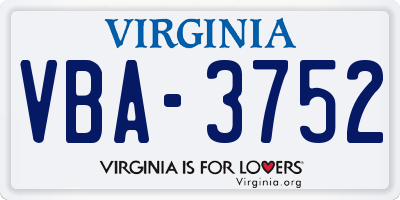 VA license plate VBA3752