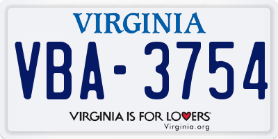 VA license plate VBA3754