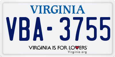 VA license plate VBA3755
