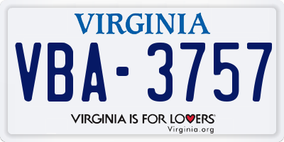 VA license plate VBA3757