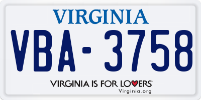VA license plate VBA3758