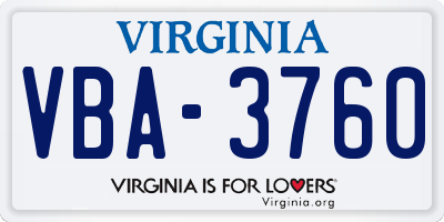 VA license plate VBA3760