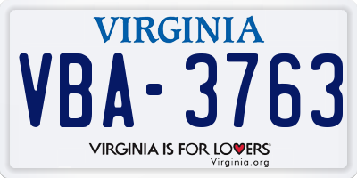 VA license plate VBA3763