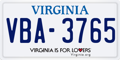 VA license plate VBA3765