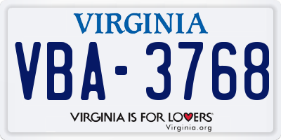 VA license plate VBA3768
