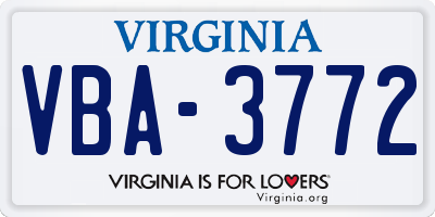 VA license plate VBA3772