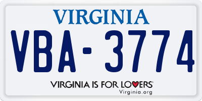 VA license plate VBA3774