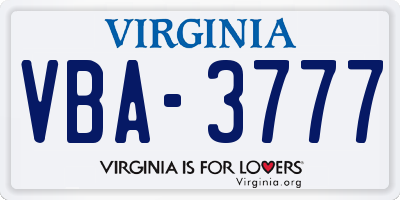 VA license plate VBA3777