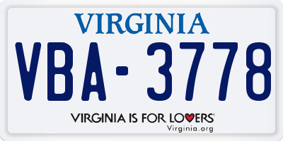VA license plate VBA3778