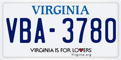 VA license plate VBA3780