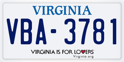 VA license plate VBA3781