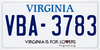 VA license plate VBA3783