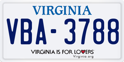 VA license plate VBA3788