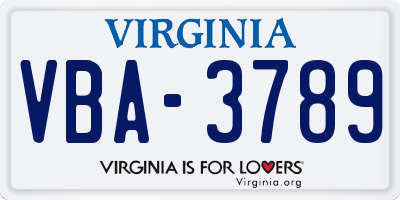 VA license plate VBA3789
