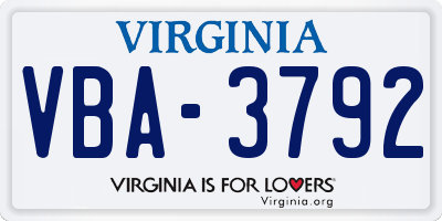 VA license plate VBA3792