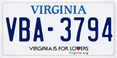 VA license plate VBA3794