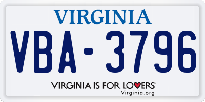VA license plate VBA3796