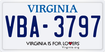 VA license plate VBA3797