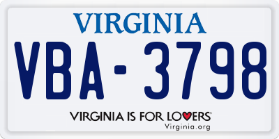 VA license plate VBA3798