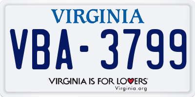 VA license plate VBA3799