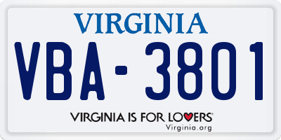 VA license plate VBA3801