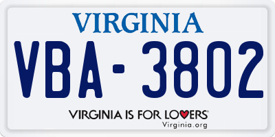 VA license plate VBA3802