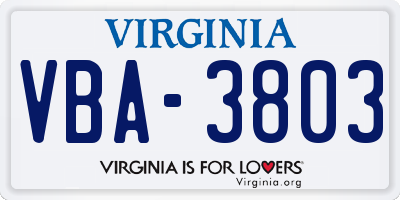 VA license plate VBA3803