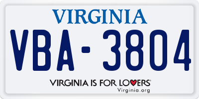VA license plate VBA3804